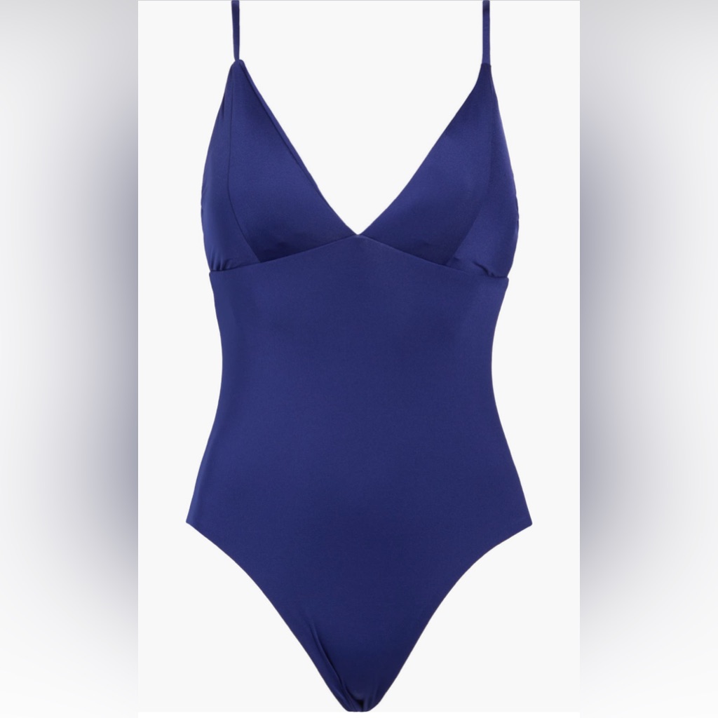 Becca V-Neck Underbust One Piece Swimsuit, Navy Color, Size Small, $138